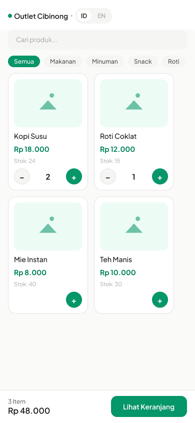 Tampilan kasir (POS) KelarinApp